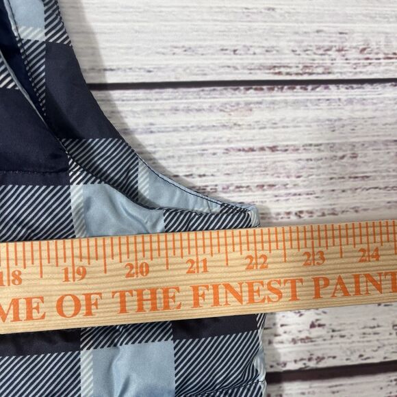 Land's End Puffer Blue Plaid Down Feather Insulated Full Zip Vest L/P 14/16 - Picture 9 of 10
